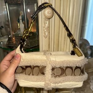 Rare - Vintage Coach Cream & Brown Shearling Shoulder Bag